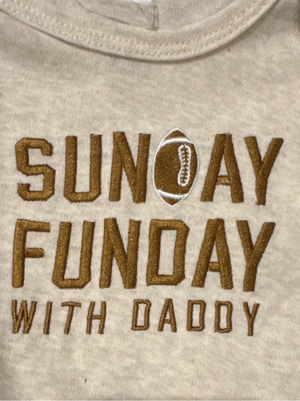 chick pea Beige Tee with Gold-Brown 'Sunday Funday With Daddy' Embroidery